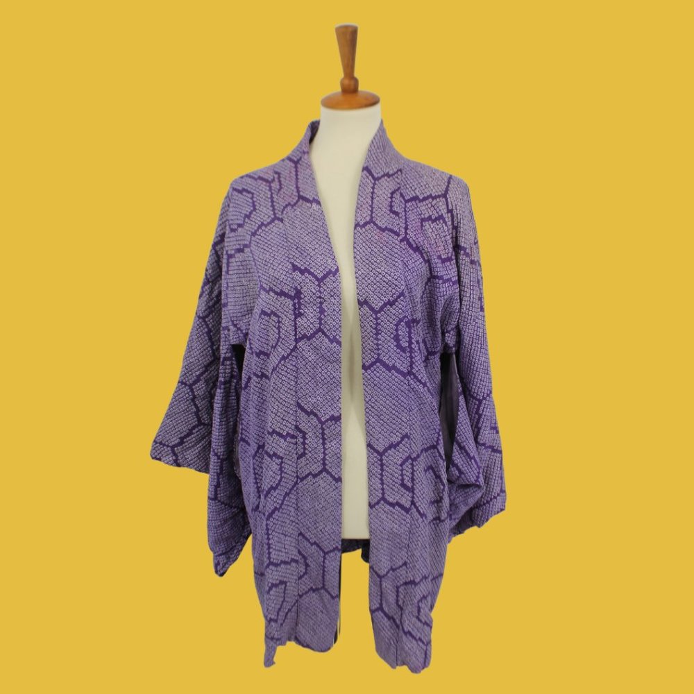 Vintage Silk Purple Pattern Lined Jacket L